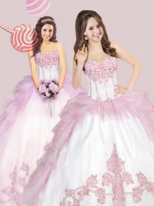 Stylish Sleeveless Lace Up Floor Length Appliques and Ruffled Layers and Bowknot Vestidos de Quinceanera
