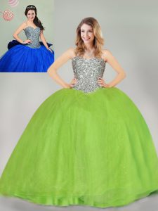 Lace Up Ball Gown Prom Dress Beading and Bowknot Sleeveless Floor Length