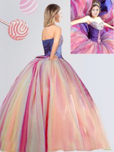 Multi-color Lace Up Quinceanera Gown Beading and Bowknot Sleeveless Floor Length