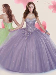 Lavender Sweetheart Lace Up Beading and Appliques Quinceanera Gown Sleeveless
