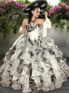 Elegant Sweetheart Sleeveless Organza Quinceanera Dress Appliques and Ruffles Lace Up