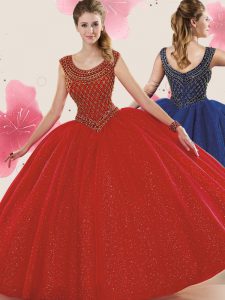 Discount Scoop Sleeveless Tulle Quince Ball Gowns Beading and Sequins Zipper