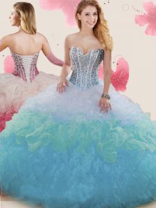 Cute Multi-color Ball Gowns Beading and Ruffles Sweet 16 Dresses Lace Up Organza Sleeveless Floor Length