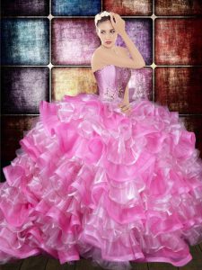 Edgy Sweetheart Sleeveless Organza Quinceanera Gowns Ruffled Layers Lace Up