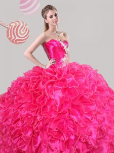 Beauteous Floor Length Ball Gowns Sleeveless Hot Pink Ball Gown Prom Dress Lace Up