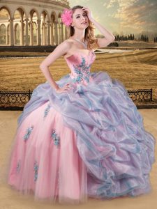 Exceptional Sweetheart Sleeveless Tulle 15th Birthday Dress Embroidery and Pick Ups Lace Up
