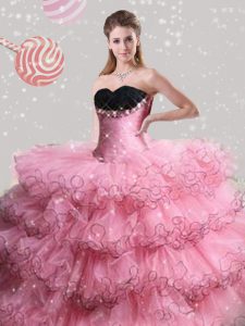 Decent Tulle Sleeveless Floor Length Ball Gown Prom Dress and Beading and Ruffled Layers