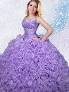 Glittering Floor Length Lavender Quinceanera Dress Straps Sleeveless Lace Up