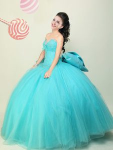 Floor Length Ball Gowns Sleeveless Turquoise Quinceanera Gown Lace Up