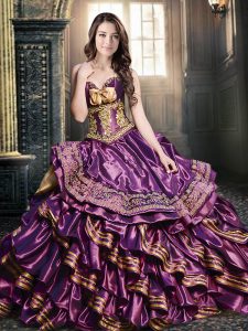 Excellent Ruffled Floor Length Purple Sweet 16 Quinceanera Dress Sweetheart Sleeveless Zipper