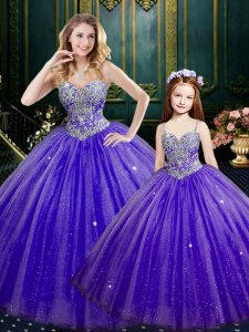 Sequins Ball Gowns 15 Quinceanera Dress Lavender Sweetheart Tulle and Sequined Sleeveless Floor Length Lace Up