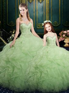 Deluxe Sweetheart Sleeveless Lace Up Quinceanera Gown Yellow Green Organza