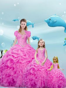 Adorable Hot Pink Quinceanera Dresses Military Ball and Sweet 16 and Quinceanera and For with Beading and Ruffles and Pi