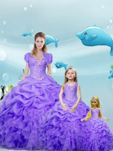 Pick Ups Ball Gowns Ball Gown Prom Dress Lavender Sweetheart Organza Sleeveless Floor Length Lace Up