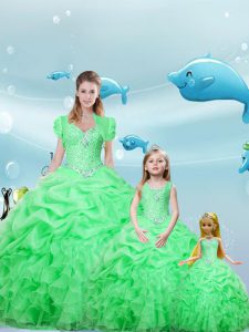 Square Beading and Ruffles and Pick Ups 15 Quinceanera Dress Green Lace Up Sleeveless Floor Length