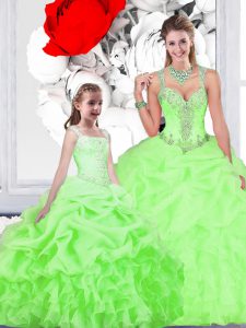 Fashionable Straps Lace Up Quinceanera Gown Beading and Ruffles and Pick Ups Sleeveless Floor Length