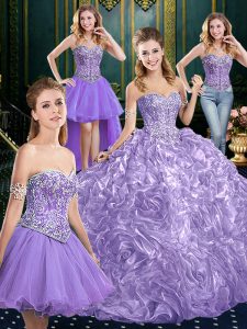 Lavender Sleeveless Organza Court Train Backless Quinceanera Gown for Military Ball and Sweet 16 and Quinceanera
