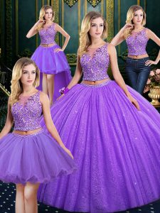 Scoop Ball Gowns Sleeveless Lavender 15 Quinceanera Dress Lace Up