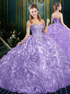 Lavender Backless 15 Quinceanera Dress Beading and Ruffles Sleeveless Court Train