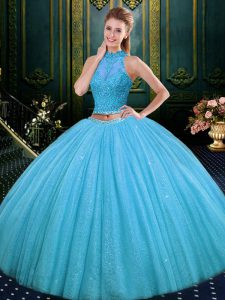 Tulle and Lace Sleeveless Floor Length Vestidos de Quinceanera and Lace and Appliques