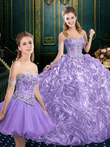 Lavender Sleeveless Court Train Beading and Ruffles Quinceanera Dress