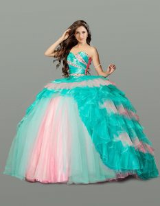 Luxurious Multi-color Ball Gowns Ruffled Layers and Sequins Quinceanera Dress Lace Up Organza Sleeveless Floor Length