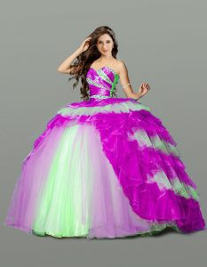 Multi-color Sweet 16 Dress Military Ball and Sweet 16 and Quinceanera and For with Beading and Ruching Sweetheart Sleeve
