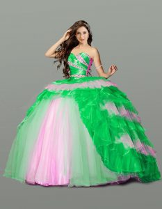 Sleeveless Lace Up Floor Length Beading and Ruching Quinceanera Gown