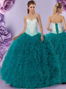 Fantastic Sweetheart Sleeveless Lace Up Sweet 16 Dress Teal Tulle