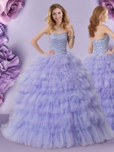 Sleeveless Beading and Ruffled Layers Lace Up Vestidos de Quinceanera