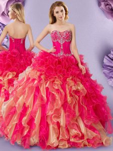 Beauteous Sleeveless Lace Up Floor Length Beading and Ruffles Sweet 16 Dresses