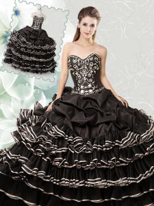 Adorable Black Sweetheart Neckline Beading and Ruffled Layers and Pick Ups Vestidos de Quinceanera Sleeveless Lace Up