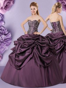 Romantic Pick Ups Purple Sleeveless Taffeta Lace Up Quinceanera Gowns for Military Ball and Sweet 16 and Quinceanera