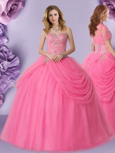 Chic Rose Pink Sweetheart Neckline Beading and Pick Ups Sweet 16 Dress Sleeveless Lace Up