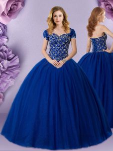 Beauteous Floor Length Royal Blue Sweet 16 Quinceanera Dress Sweetheart Sleeveless Lace Up