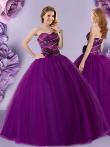 Floor Length Dark Purple Quinceanera Dress Sweetheart Sleeveless Zipper