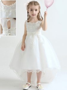 Adorable High Low White Flower Girl Dresses Scoop Sleeveless Lace Up