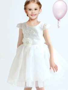 Scoop Cap Sleeves Mini Length Zipper Flower Girl Dresses for Less White for Party and Quinceanera and Wedding Party with