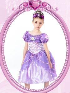 Great V-neck Short Sleeves Clasp Handle Toddler Flower Girl Dress Lavender Organza