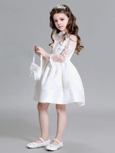 Best Selling High-neck Long Sleeves Lace Toddler Flower Girl Dress Lace Zipper