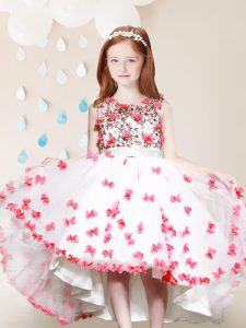Fantastic Scoop High Low White And Red Toddler Flower Girl Dress Tulle Sleeveless Lace and Appliques
