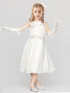 Captivating Scoop Sleeveless Satin Flower Girl Dresses Bowknot and Hand Made Flower Clasp Handle