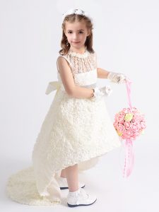 Adorable Scoop High Low Zipper Toddler Flower Girl Dress White for Party and Quinceanera and Wedding Party with Beading 