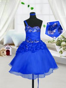 Fashion Sleeveless Beading and Hand Made Flower Lace Up Kids Formal Wear
