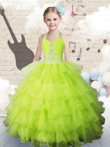 Customized Sleeveless Lace Up Floor Length Beading and Ruffled Layers Pageant Dress for Teens