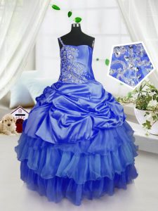 Beading and Ruffled Layers and Pick Ups Little Girl Pageant Gowns Royal Blue Lace Up Sleeveless Floor Length
