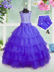 Organza Sleeveless Floor Length Pageant Dress Womens and Beading and Ruffled Layers