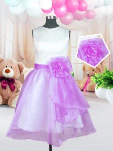 Luxury Scoop Lilac Sleeveless Knee Length Hand Made Flower Zipper Flower Girl Dresses