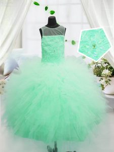 Apple Green Ball Gowns Scoop Sleeveless Tulle Floor Length Zipper Beading and Appliques Winning Pageant Gowns