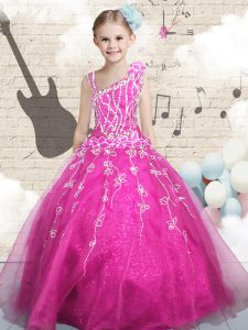 Fabulous Asymmetric Sleeveless Tulle High School Pageant Dress Beading Lace Up